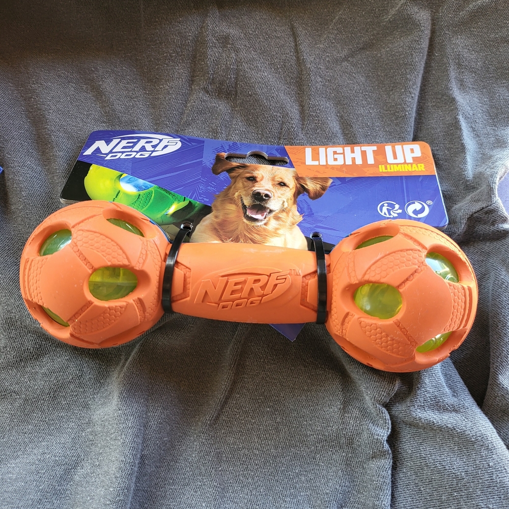 NEW Nerf Dog Light-Up Fetch Toy Bundle | Ball + Football + Dumbbell - Picture 6 of 6
